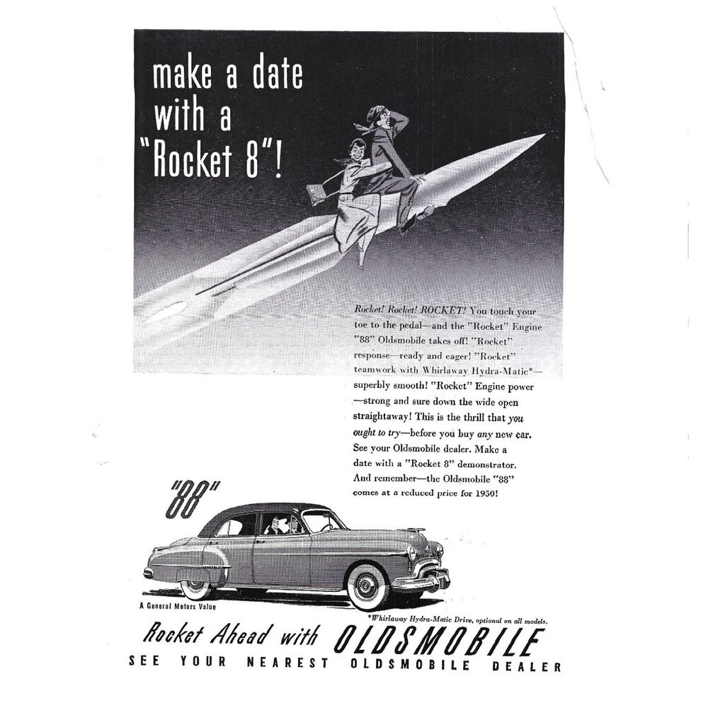 Oldsmobile Rocket 8 Car Advertisement 1950s Vintage Print Ad 9 inch